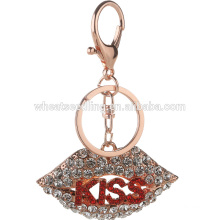 3D custom metal rhinestone lip keychain keyrings